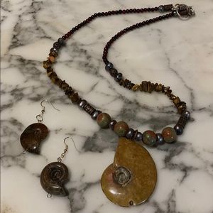 20” Ammonite, Tiger’s Eye and Garnet Necklace Set